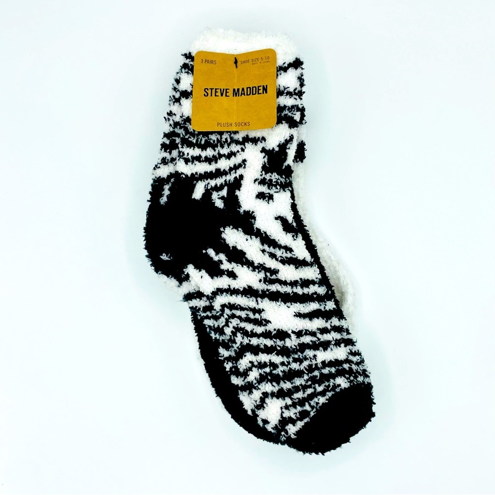 3pk Steve Madden Plush Socks, Soft Designer B&W Print Crew Socks Gift Set